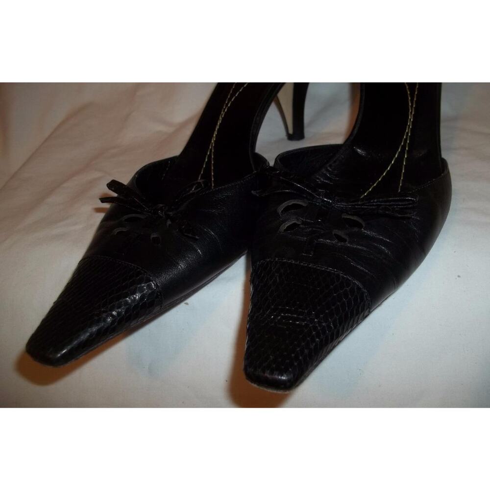 Kate Spade Black Leather Snake Skin Bow & Snip Toe Shoes 10 B - Picture 9 of 10